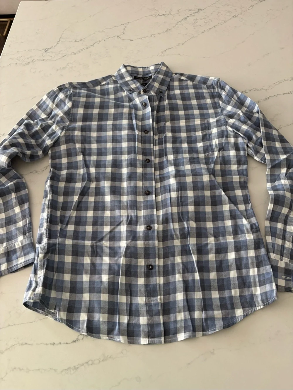 Banana Republic Men's Blue and White Gingham Button-Down Shirt